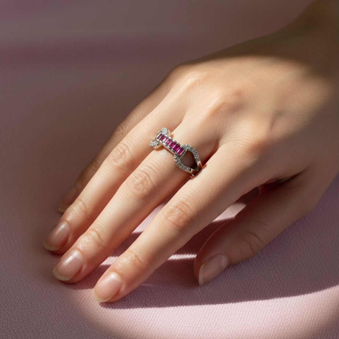 Exquisite Magenta and Diamond Link Ring