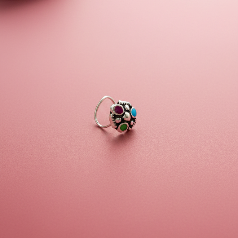 Handcrafted Tribal Silver Nose Pin for Unique Style - Balaji Jewellers