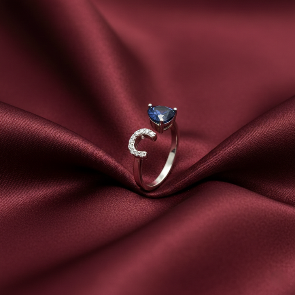 Timeless Elegance: Heart Sapphire & Diamond Horseshoe Open Ring