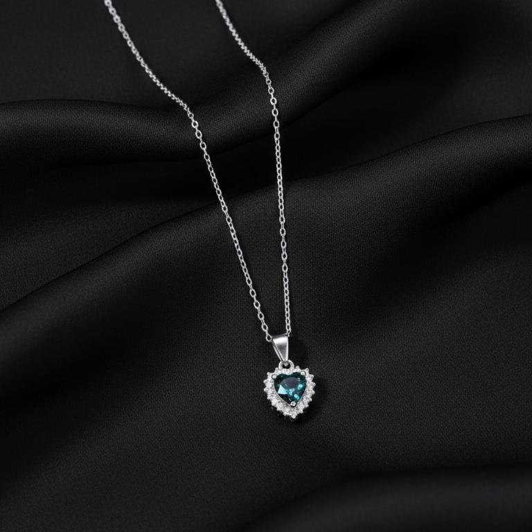 Sparkling Heart London Blue Topaz Sterling Silver Chain Pendent