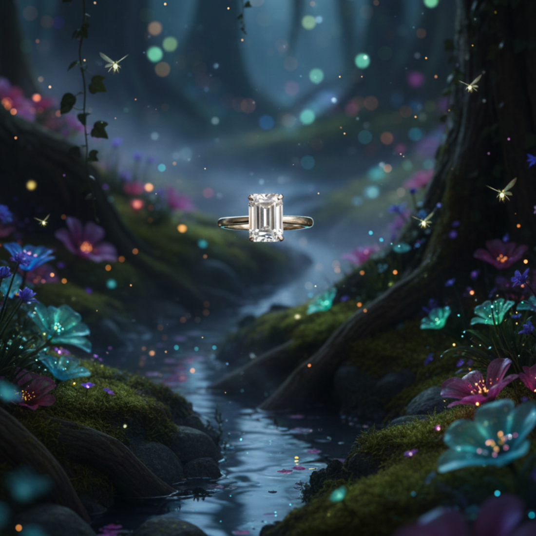 Elegant Solitaire Engagement Ring with a Large Emerald-Cut Diamond.