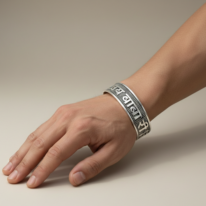 Traditional Oxidized Silver Jai Baba Ri Devotional Kada