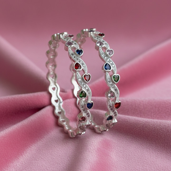 Whimsical Hearts & Zircon Bangle Romantic Sparkle