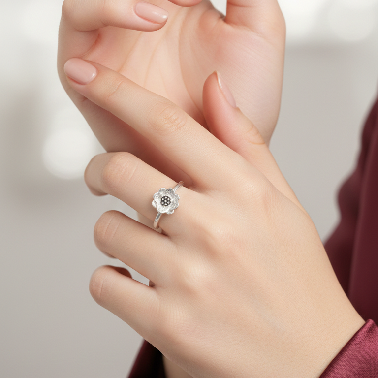 Silver Floral Bloom Minimalist Ring