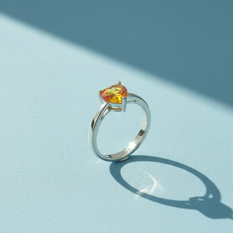 Elegant Heart-Cut Sunstone Silver Promise Ring