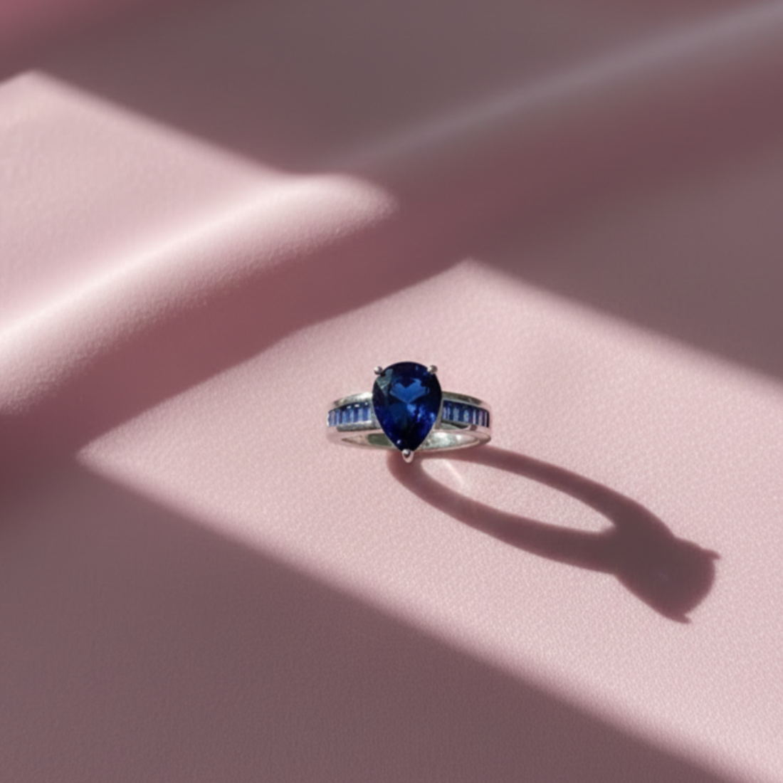 Vibrant Pear Sapphire Silver Ring