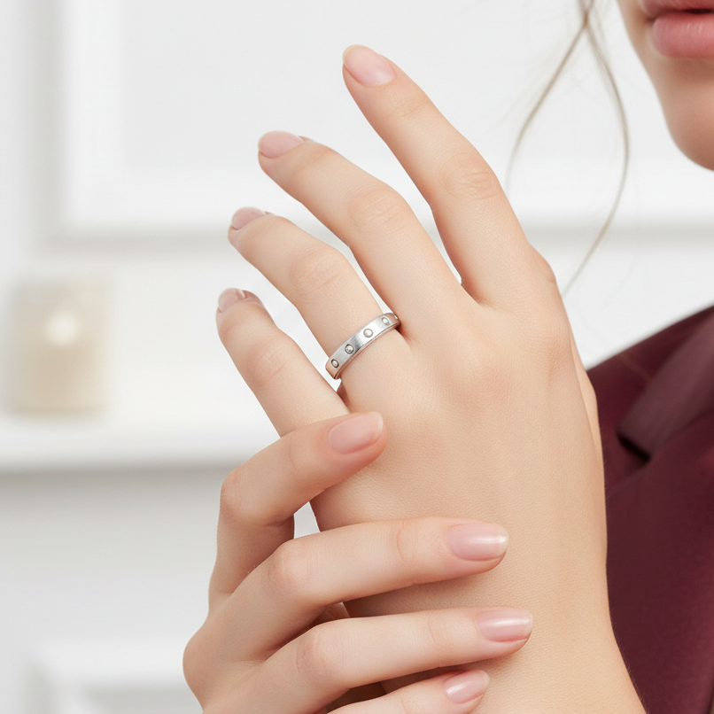 Elegant Silver Minimalist Stacking Ring with Brilliant Accents