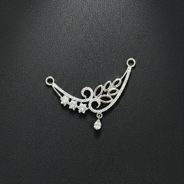 Elegant Floral Diamond Mangalsutra with Pear-Cut Drop in Sterling Silver