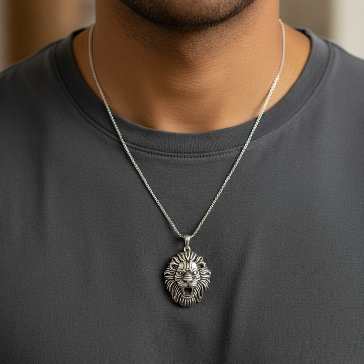 Intricate Sterling Silver Lion Head Pendant