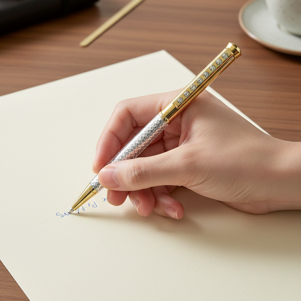 Elite Gold & Silver Diamond-Studded Luxury Ballpoint Pen