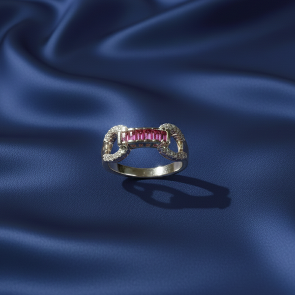 Exquisite Magenta and Diamond Link Ring