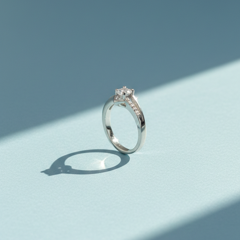 Elegant Silver Geometric Diamond Solitaire Ring