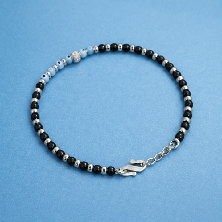 Elegant Evil Eye Beaded Silver Bracelet for Protection