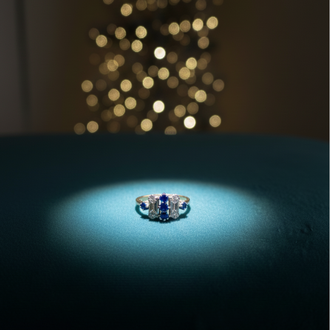 Vintage-Inspired Silver Ring with Ornate Blue Gemstone and Diamond Accents. - Balaji Jewellers