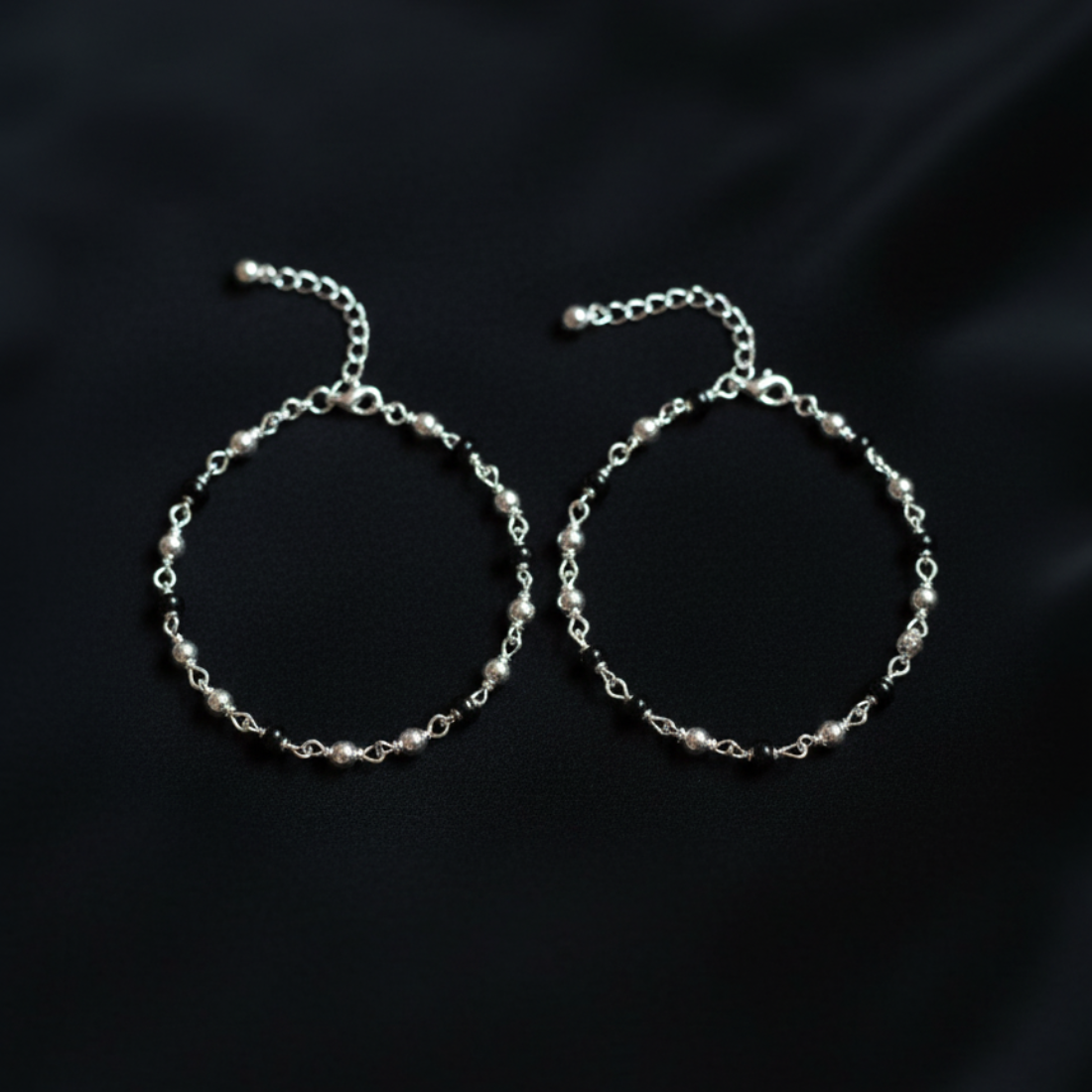 Classic Silver and Black Beaded Baby Bracelets