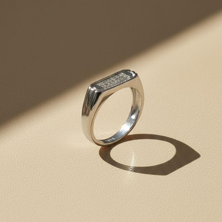 Elegance Defined: Sterling Silver Pave Diamond Rectangular Signet Ring