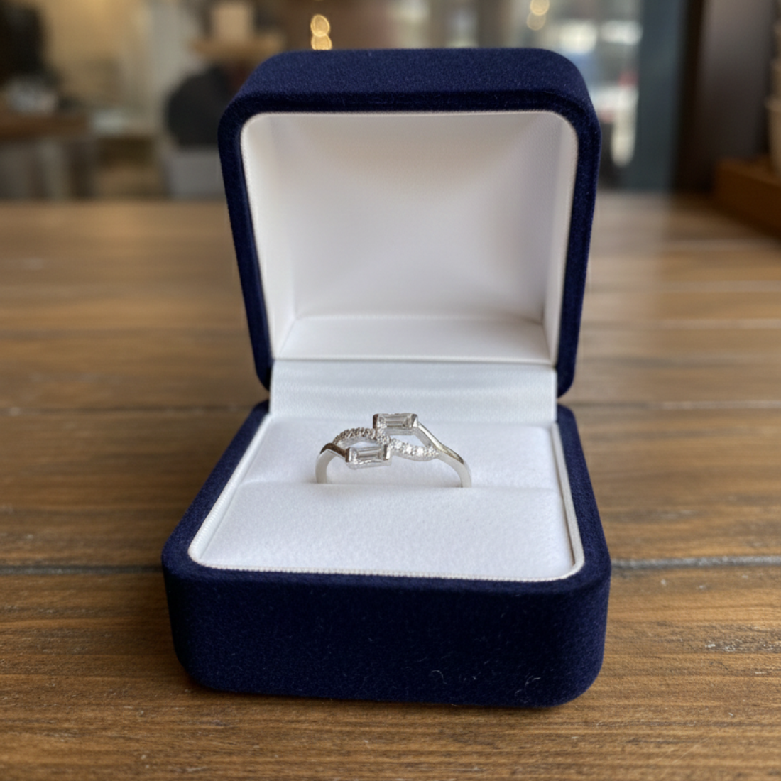 Geometric Baguette and Round-Cut Diamond Ring