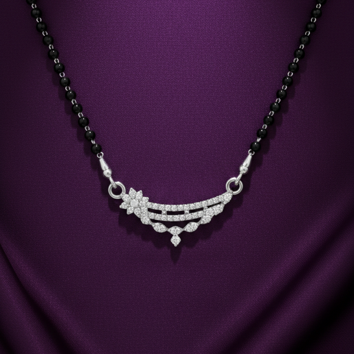Shimmering Floral Diamond Mangalsutra in Sterling Silver