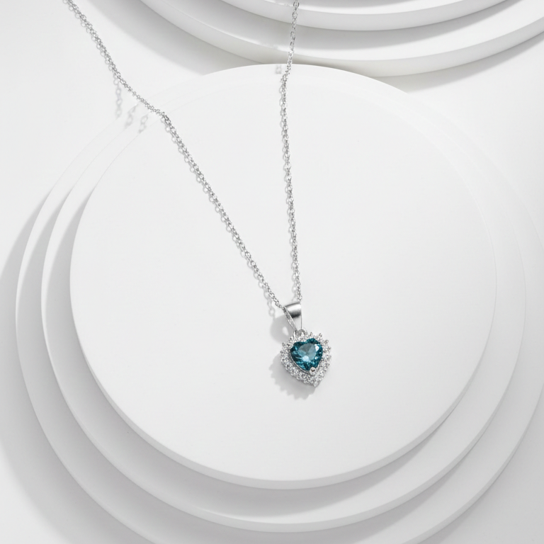 Sparkling Heart London Blue Topaz Sterling Silver Chain Pendent