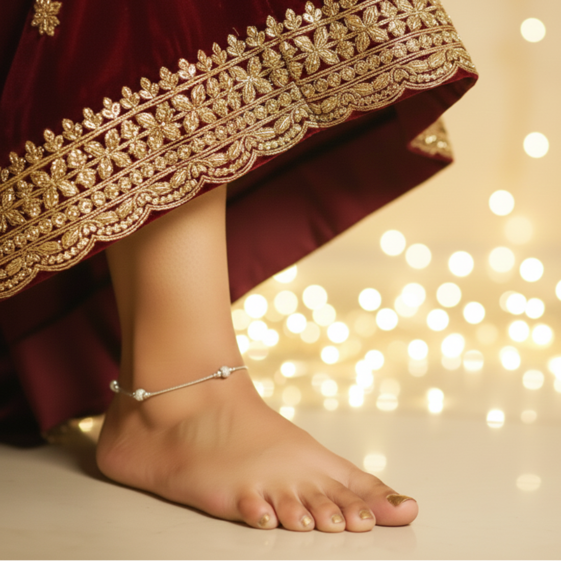 Dainty Silver Snake Chain Anklets with Textured Beads