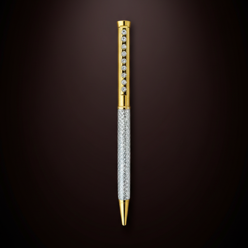 Elite Gold & Silver Diamond-Studded Luxury Ballpoint Pen