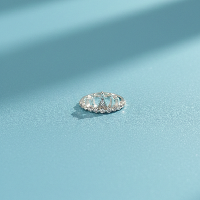 Elegant Sterling Silver Crown Tiara Ring with Sparkling Zirconia