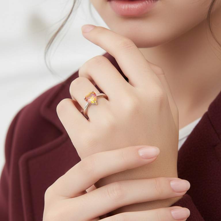 Elegant Heart-Cut Sunstone Silver Promise Ring