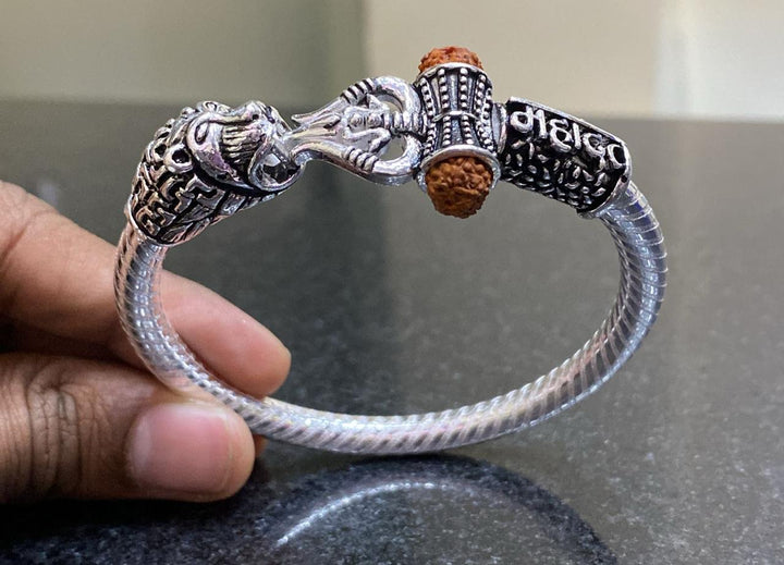 Mahakal Silver Kada with Rudraksha