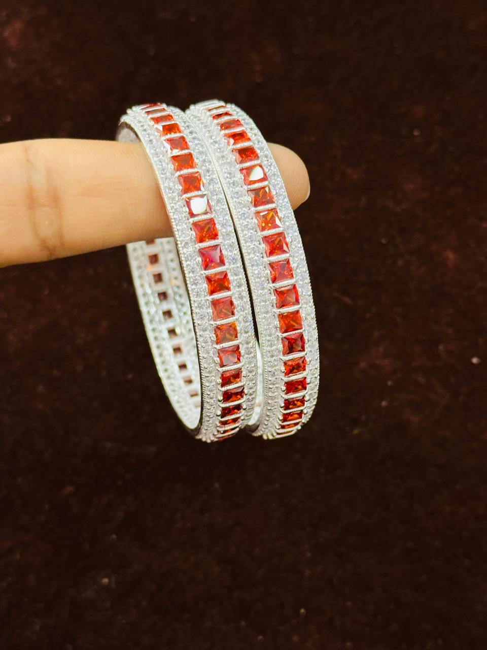 Silver Bangles with Orange Stone