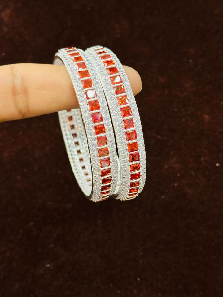 Silver Bangles with Orange Stone