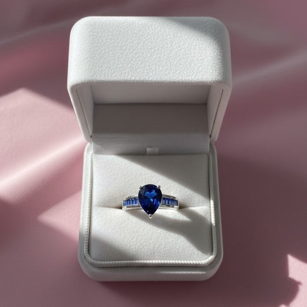 Vibrant Pear Sapphire Silver Ring